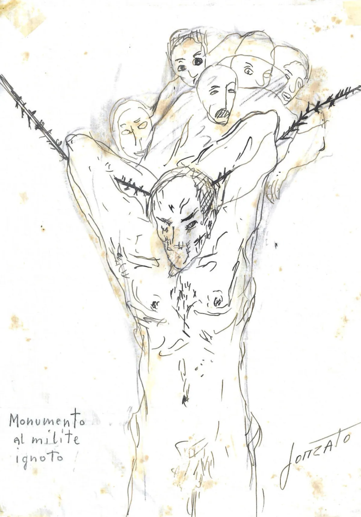 Disegno di Guido Gonzato dal libro Le voci tragiche (monumento al milite ignoto)