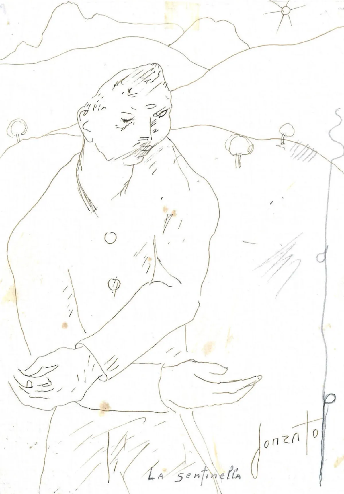 Disegno di Guido Gonzato (La sentinella) dal libro Le voci tragiche