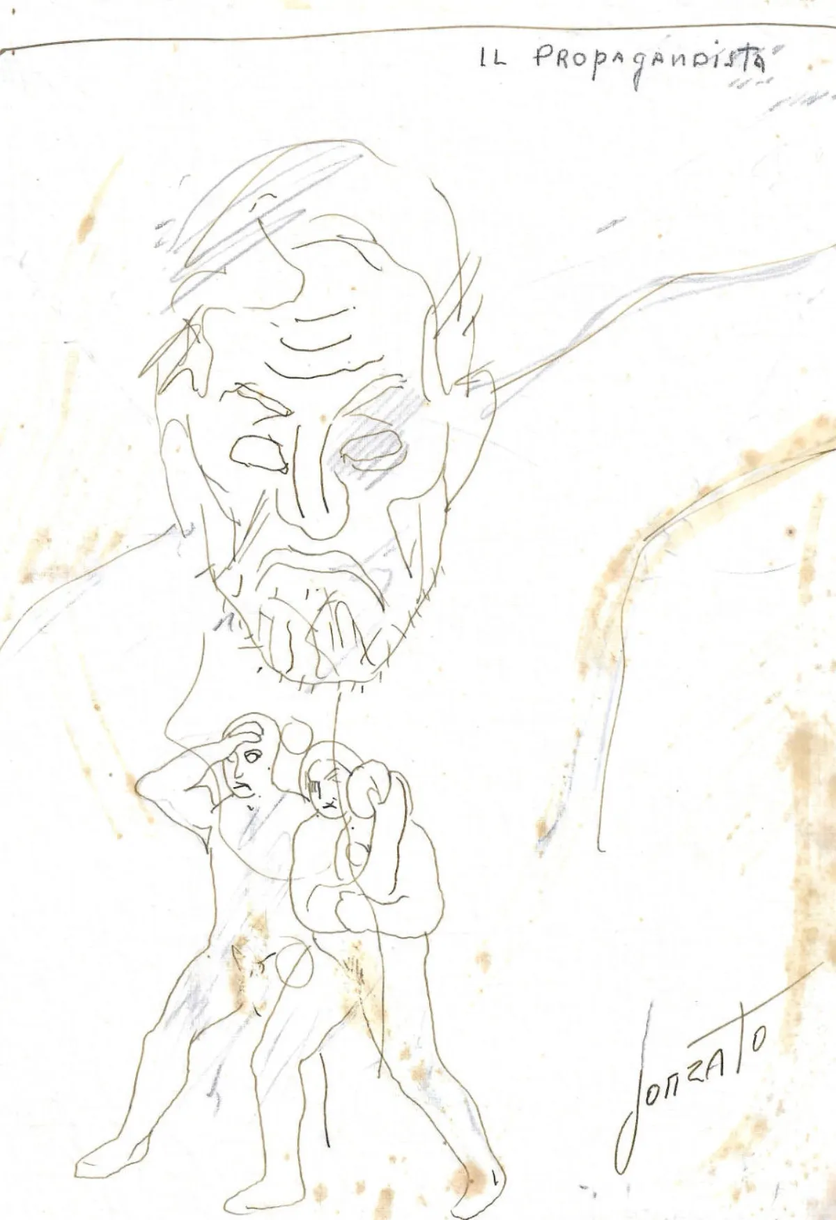 Disegno di Guido Gonzato (Il propagandista) dal libro Le voci tragiche